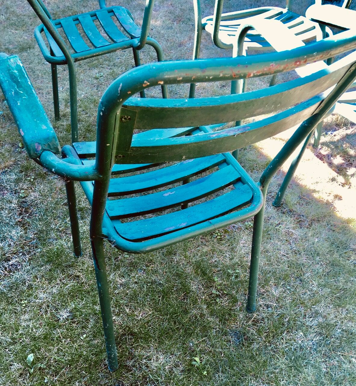 Green Tolix T2 garden chairs, set of 4, France 1950