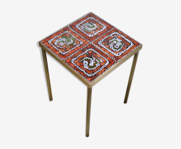 Table d'appoint laiton et céramique 1960