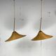 Pair pencil reed rattan bamboo and brass pendants, Italy 1970s