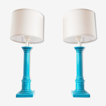 Paire de lampes céramique turquoise