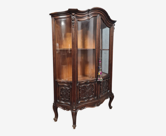 Bibliothèque style Louis XV entièrement galbée en noyer massif vers 1900