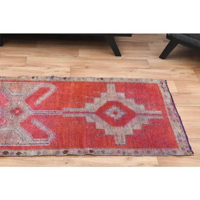 1970s Turkish Oushak Handmade Wool Cotton Red Runner Rug 83x272