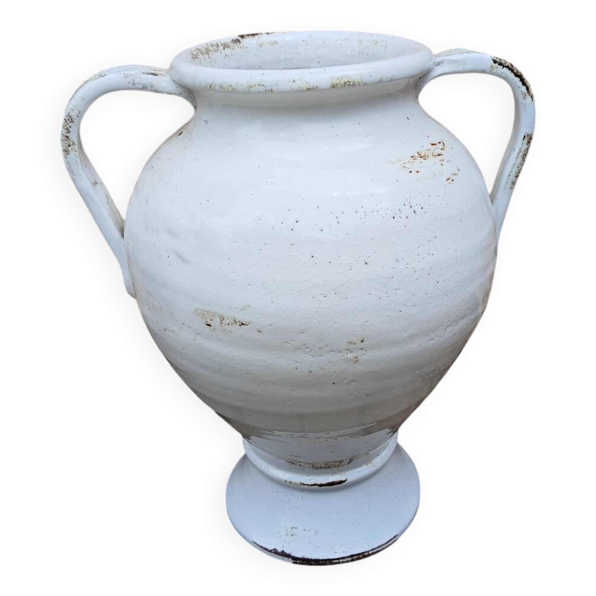 White glazed stoneware jar / pottery