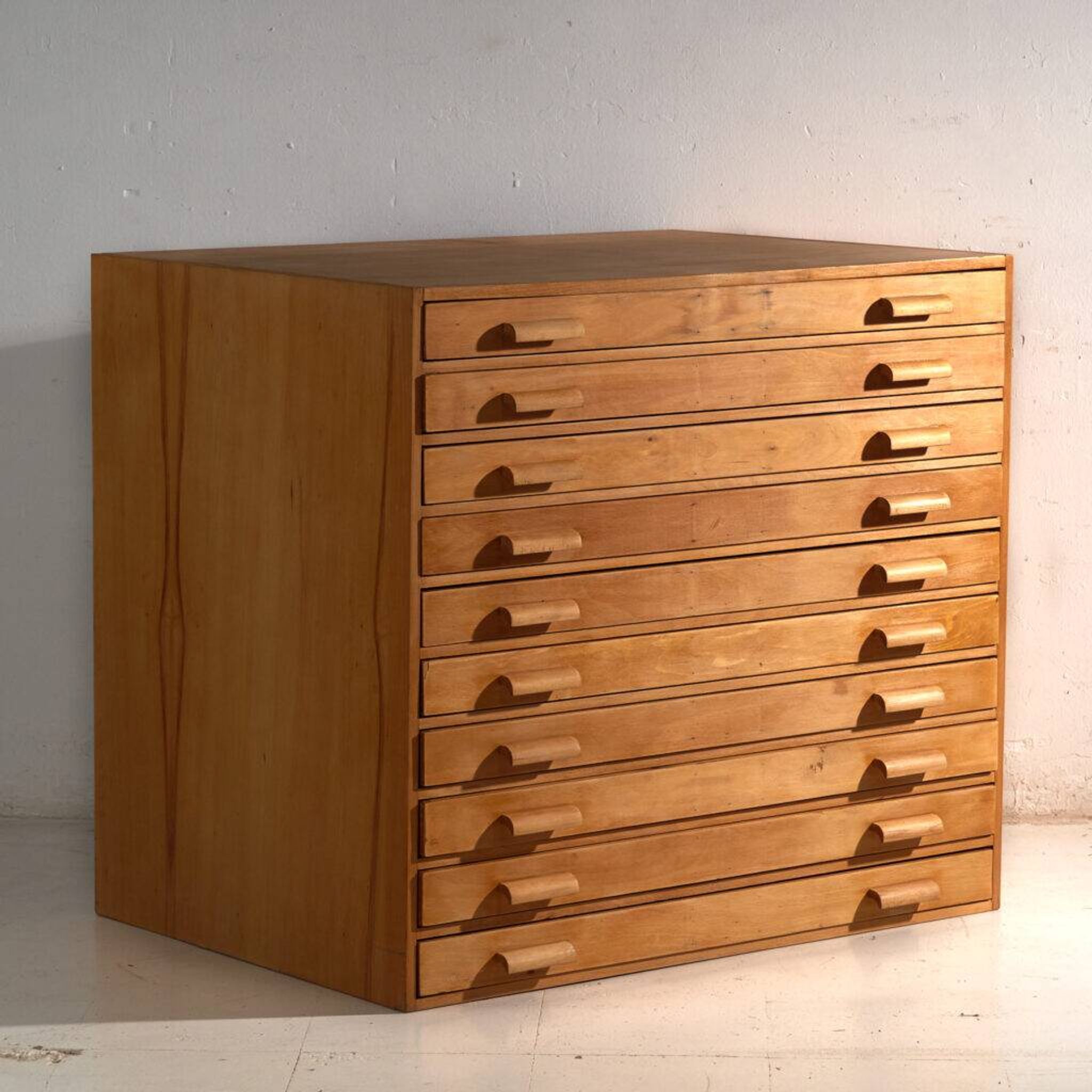 Antique plan cabinet in beech wood – Central Europe, around 1950