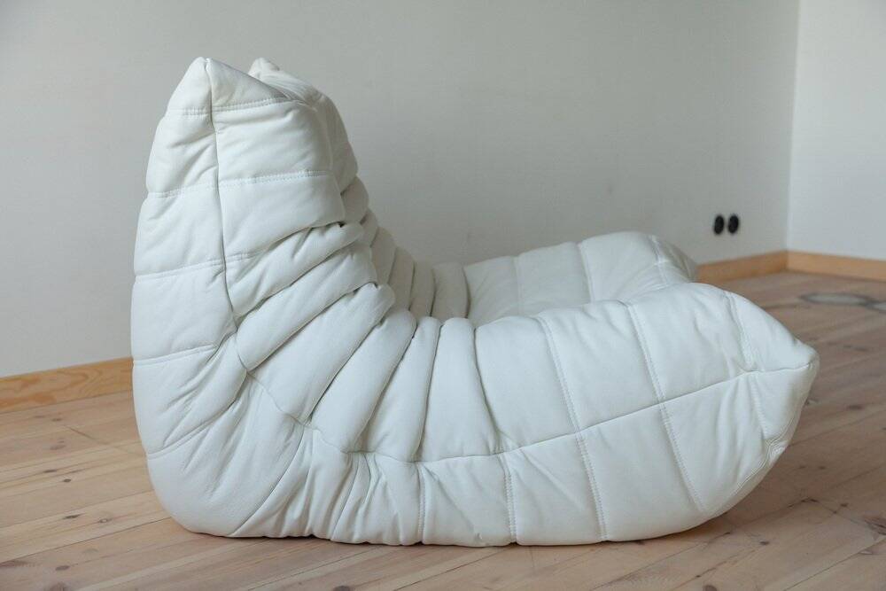 White leather Togo lounge chair by Michel Ducaroy for Ligne Roset