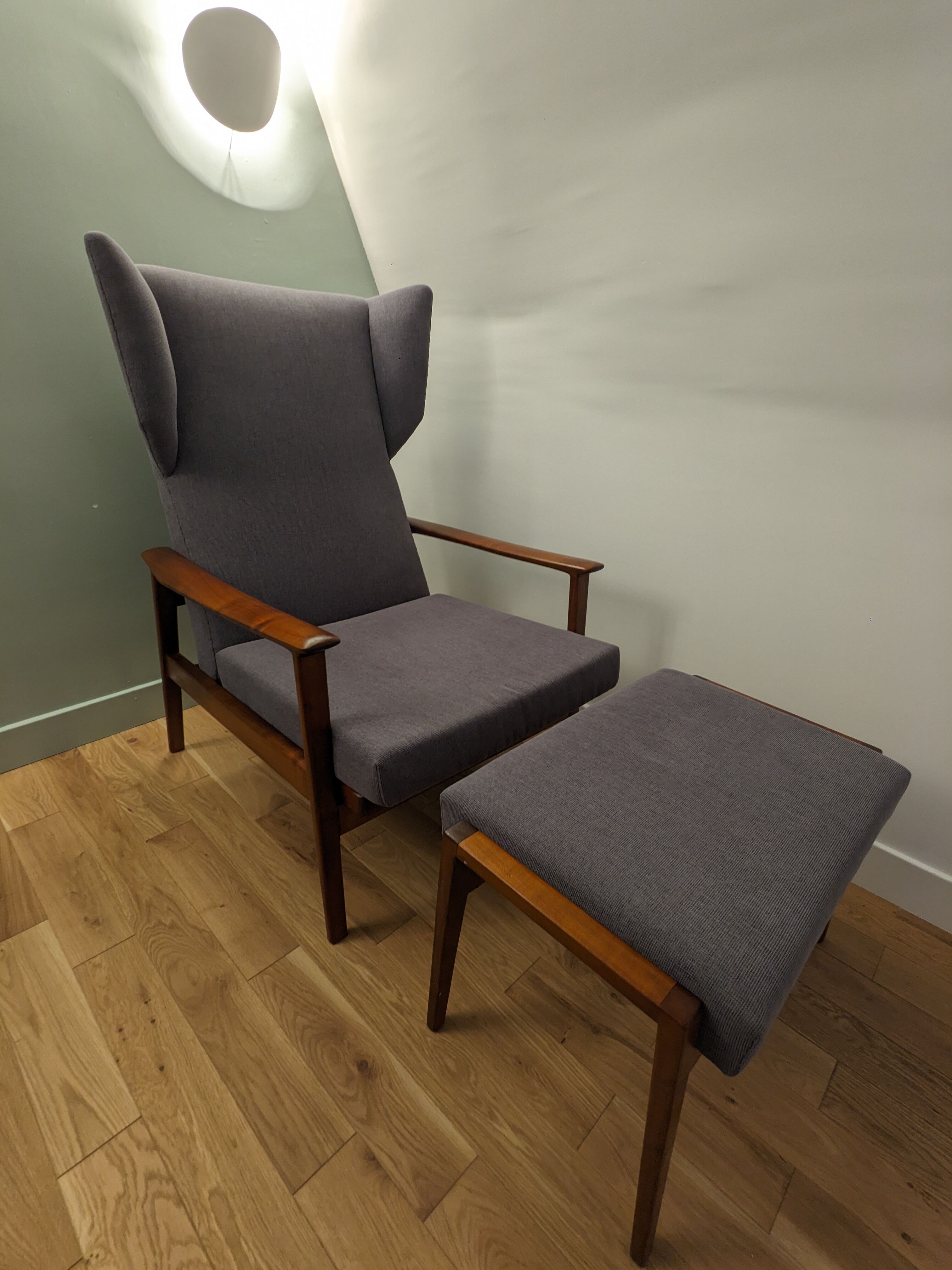 Scandinavian armchair with footrest 1950 vintage
