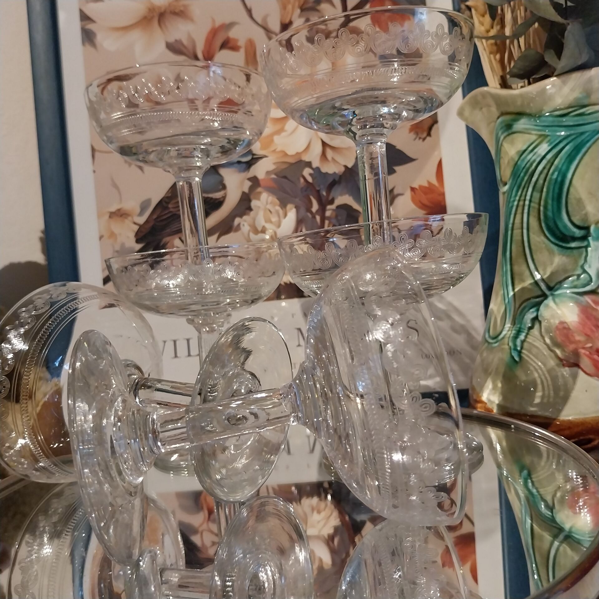 Antique Art Nouveau champagne glasses