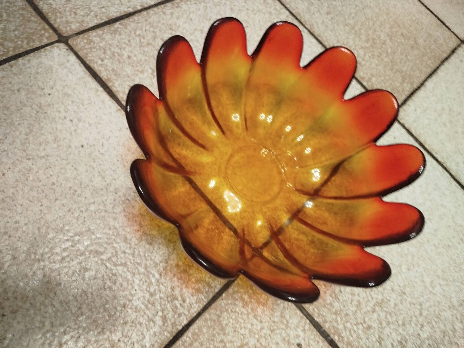 Very rare Indiana glass, amber lotus flower.