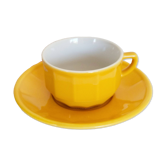 Apilco yellow and white porcelain chocolate cup and saucers