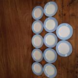 Set of 6 flat plates l'Amandinoise blue and gold outline 7885