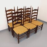 Set of 6 vintage Arts & Crafts chairs in Antonio Calligaris style in rope oak wood from the 50s