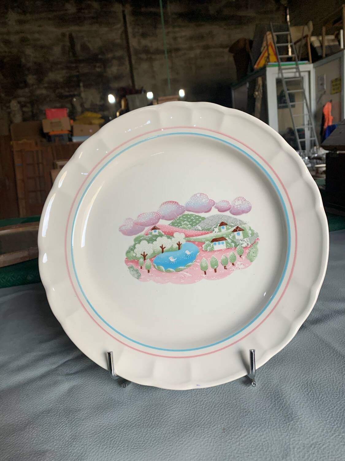 Italian decorative plate "Tre Ci" - naive village & birds décor
