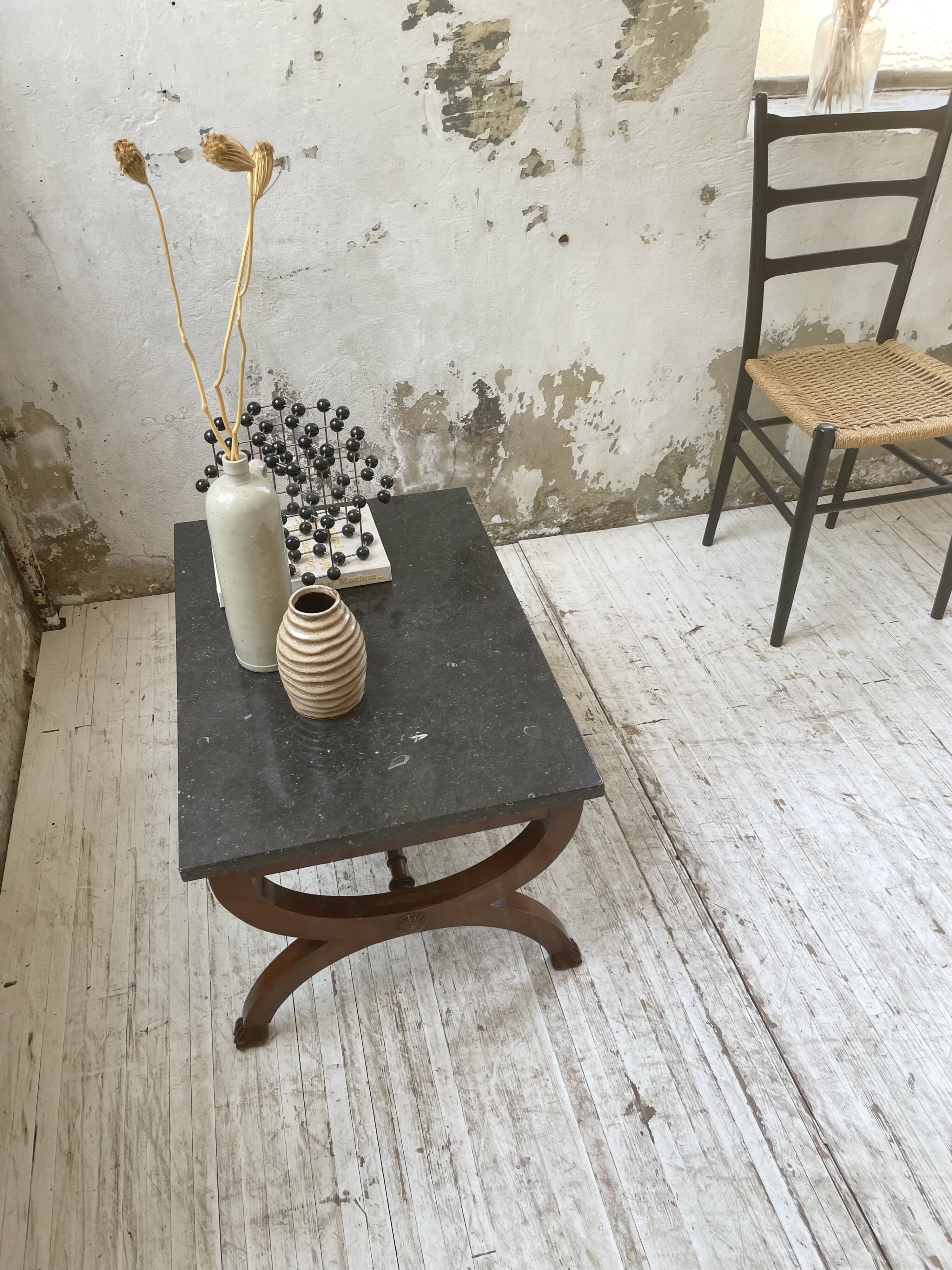 Empire style marble and mahogany coffee table