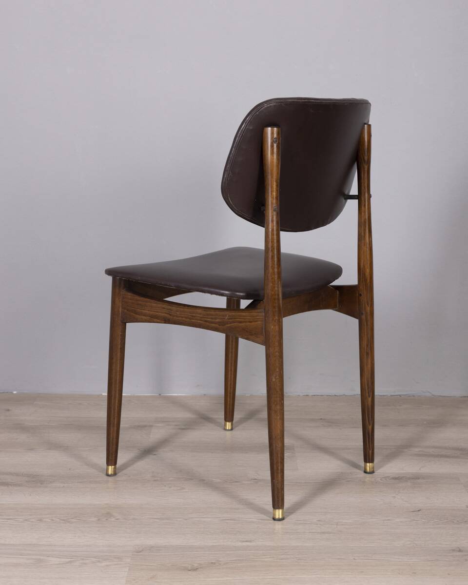 Set of 8 vintage 1960s wood and leather chairs designed by anonima castelli