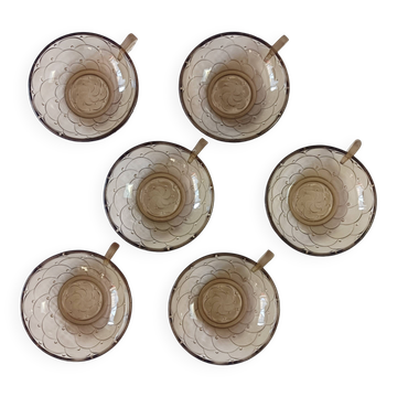 Lot de 6 coupes à dessert Art déco en verre fumé