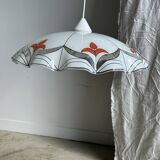 Small vintage chandelier in white and orange glass, geometric patterns D:43