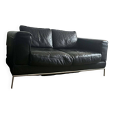 Canapé vintage en cuir noir 2 places - Style Corbusier
