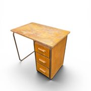 Vintage 1950s desk made of wood and metal with a 3-drawer unit.
