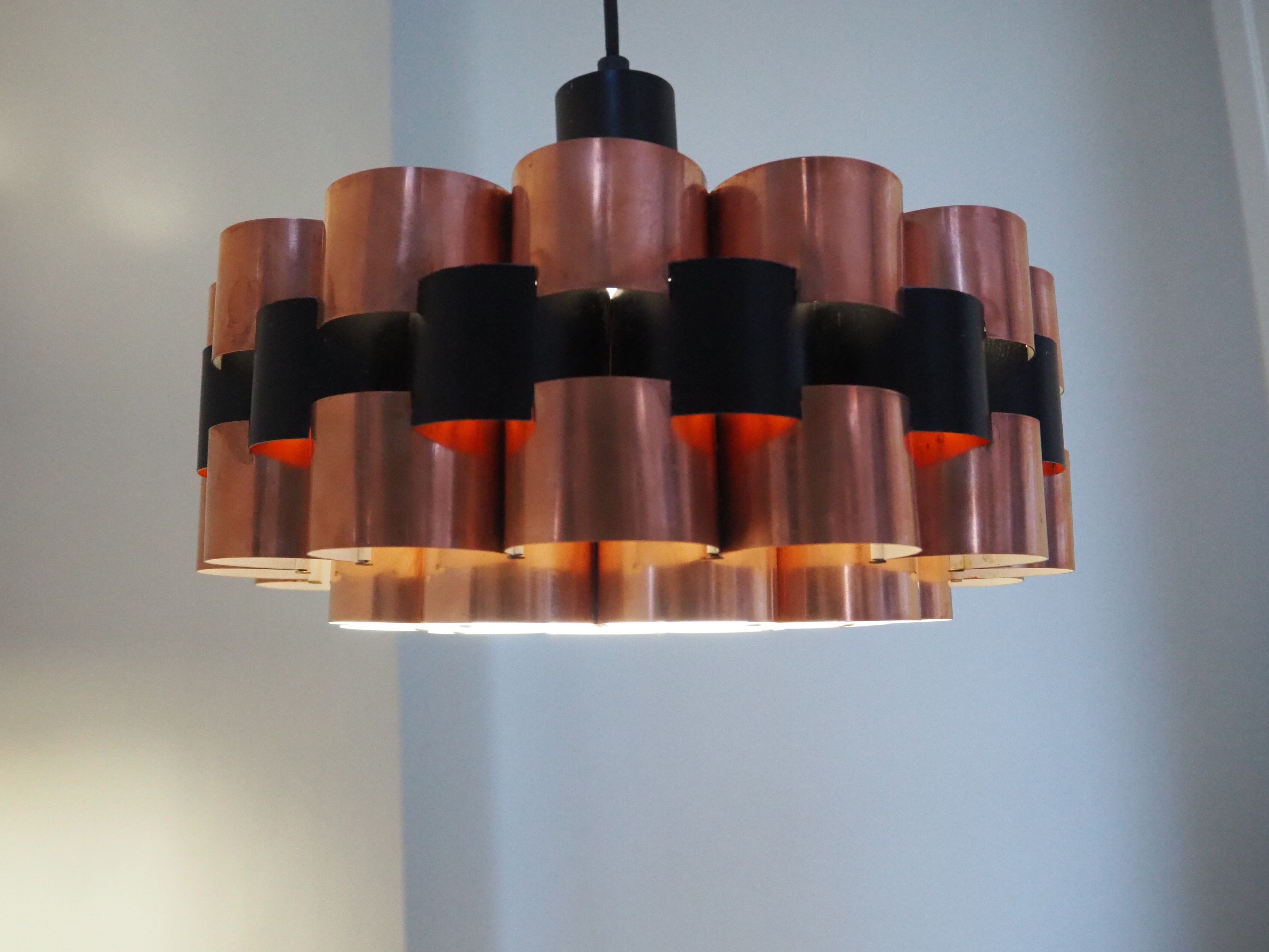 Suspension lamp from the 1960s – 1970s in copper and black metal
