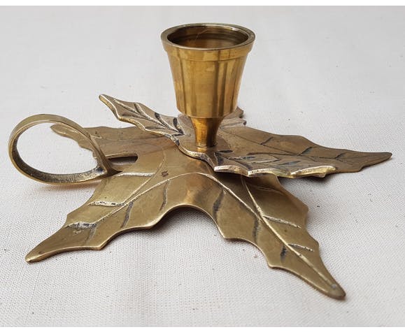 Brass holly candlestick
