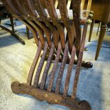 Pair of curule armchairs in solid teak circa 1980