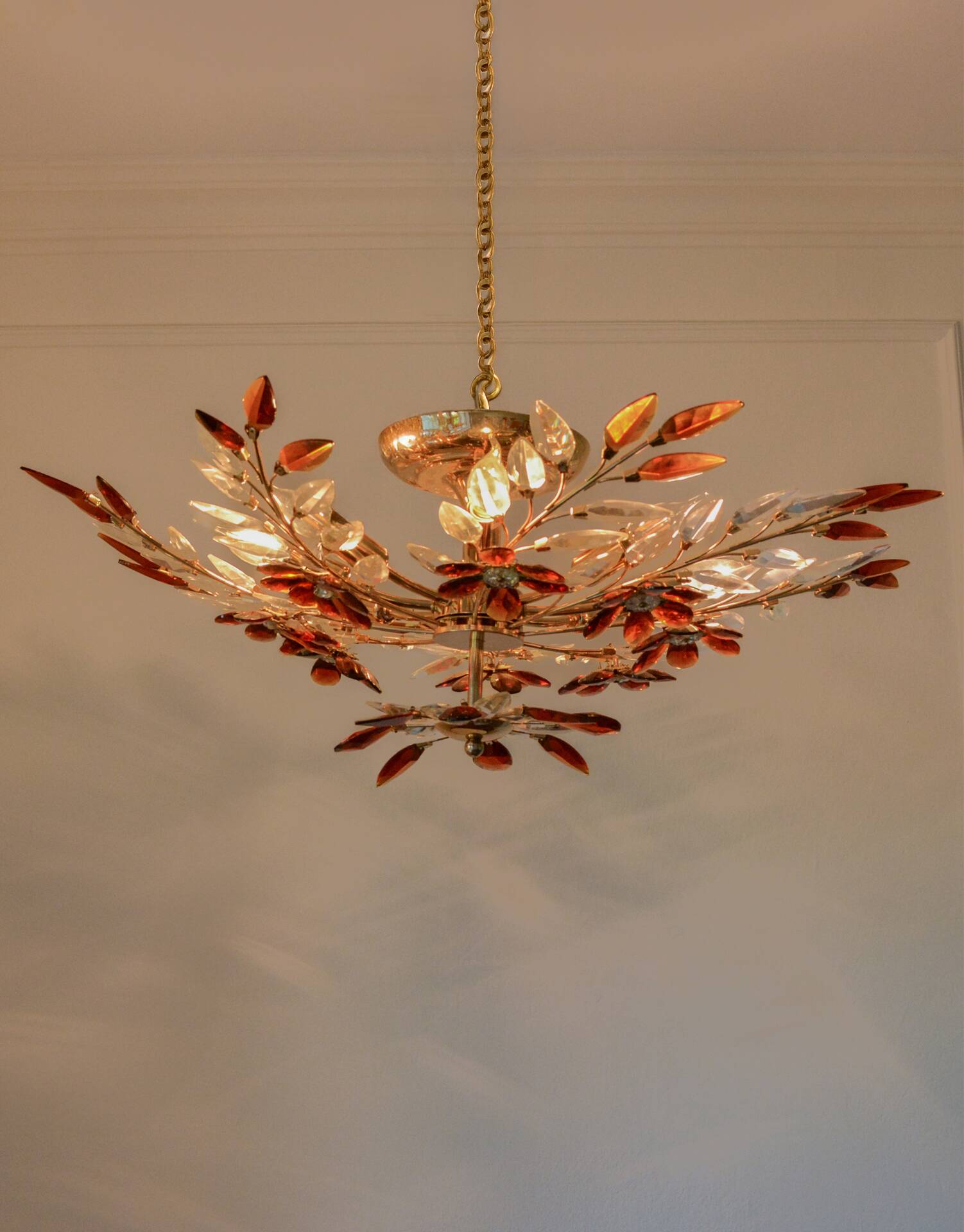 Large amber crystal floral chandelier – Maison Baguès style