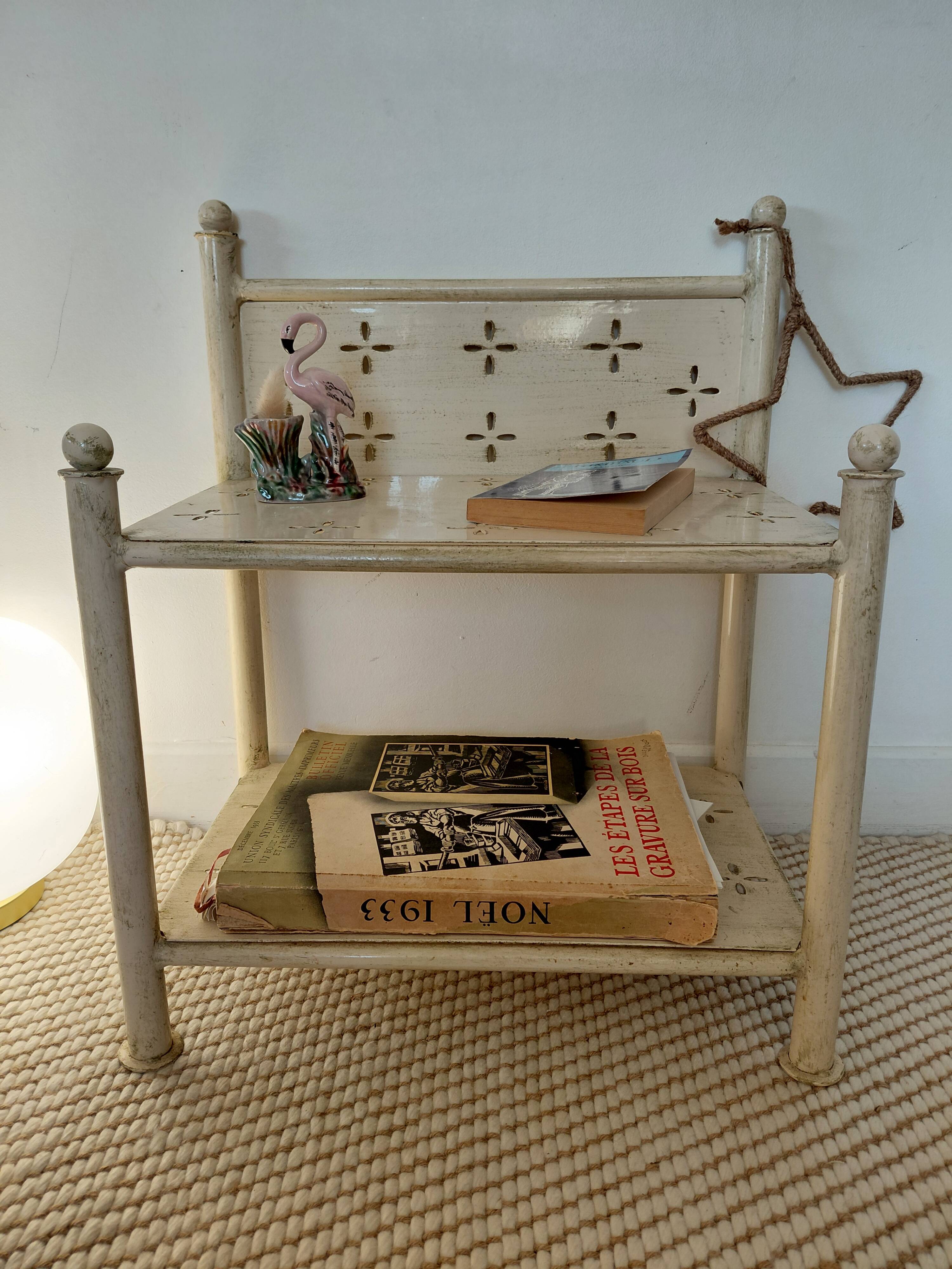 Perforated metal bedside table, 1950s-60s