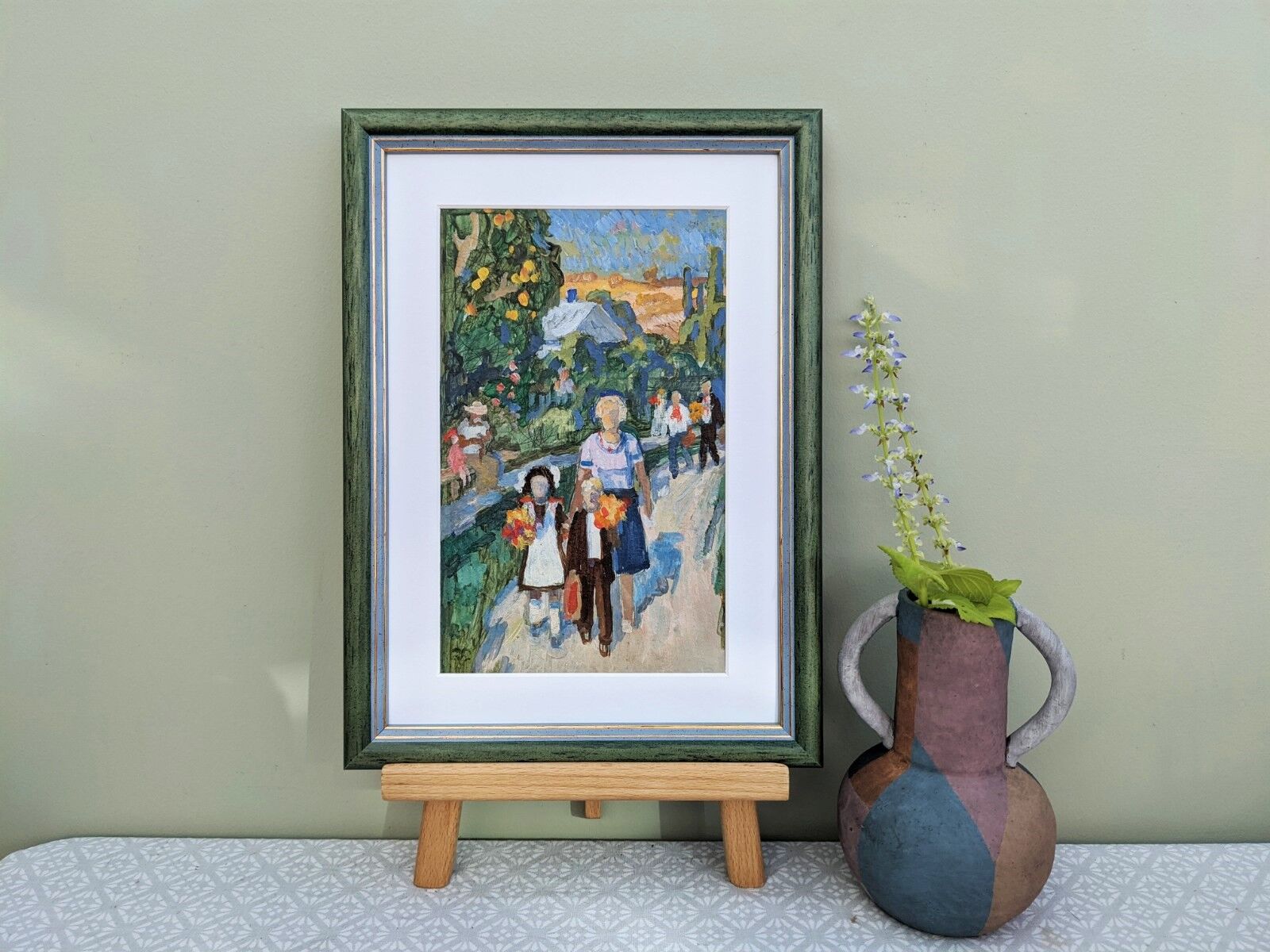 Vintage Framed Street Scene in Oil - 'Off to School'