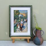 Vintage Framed Street Scene in Oil - 'Off to School'