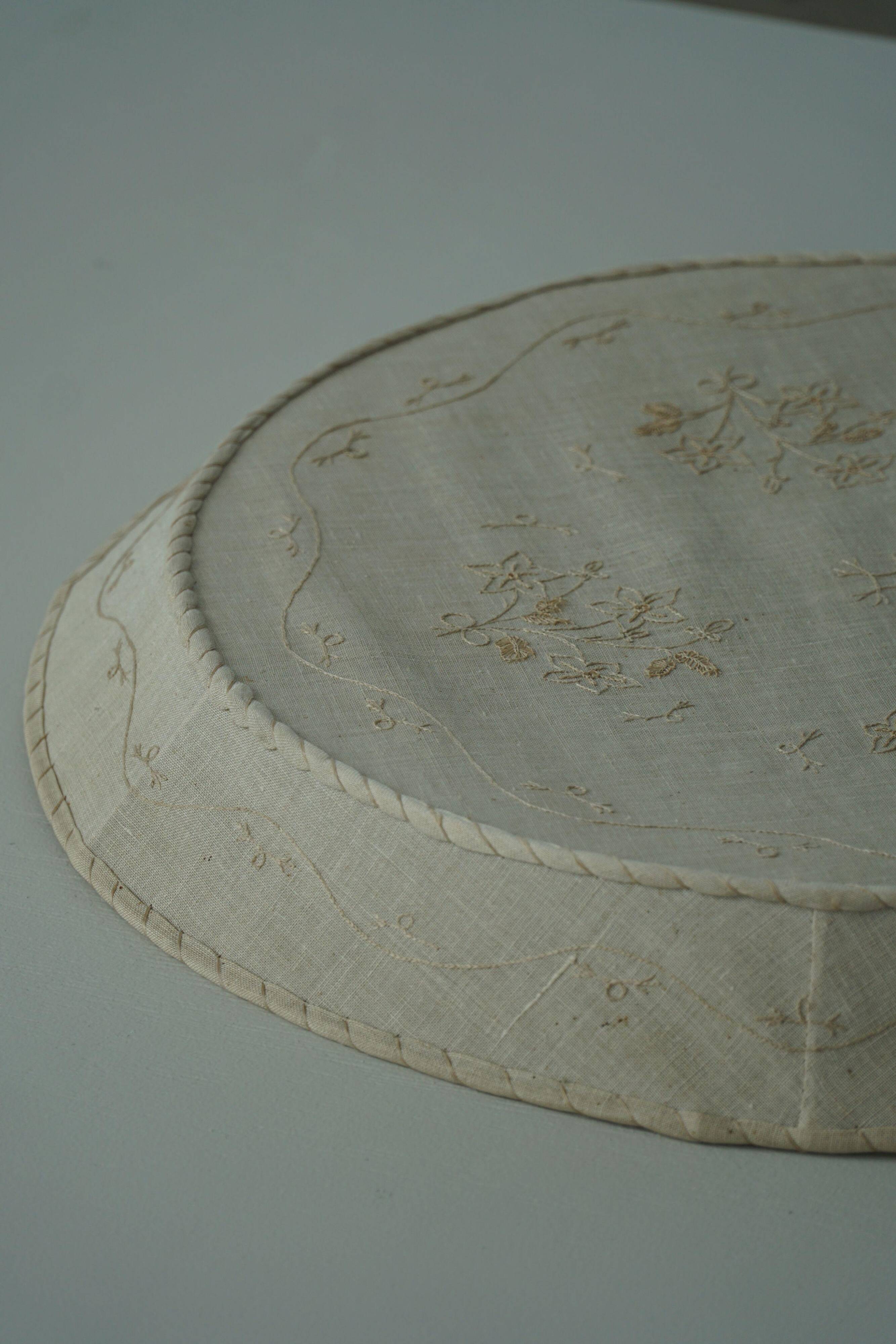 Large Swedish wall/ceiling light from the mid-century in linen and lace, Sweden, 1950s.