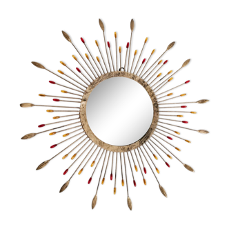 Miroir soleil en métal, vintage français, 44 cm