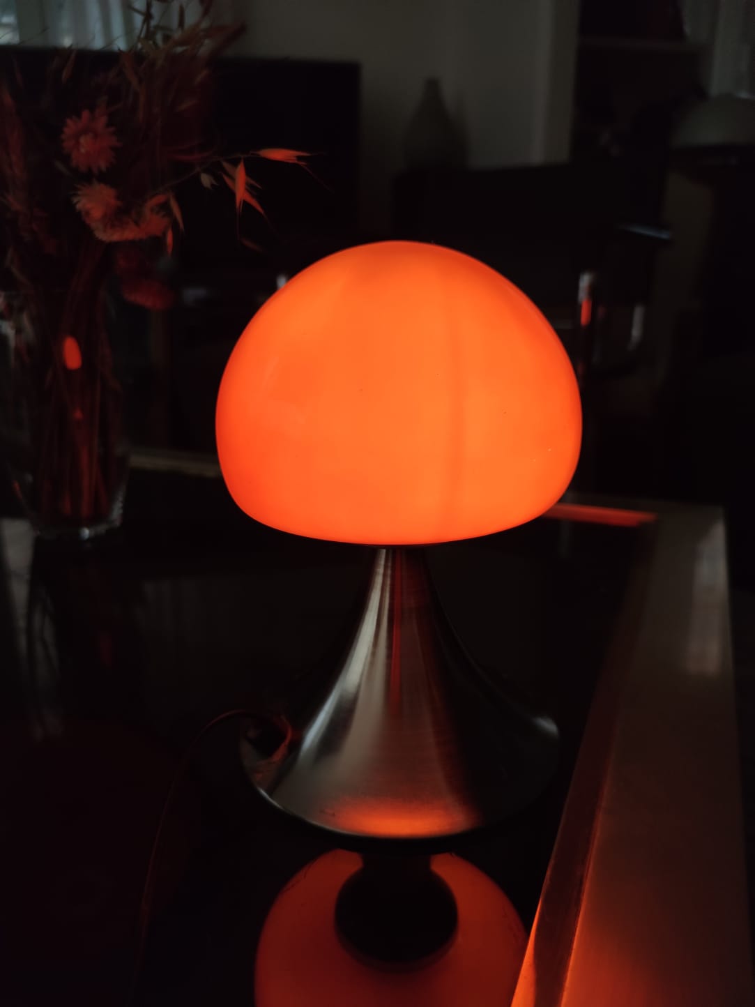 Small orange vintage mushroom lamp