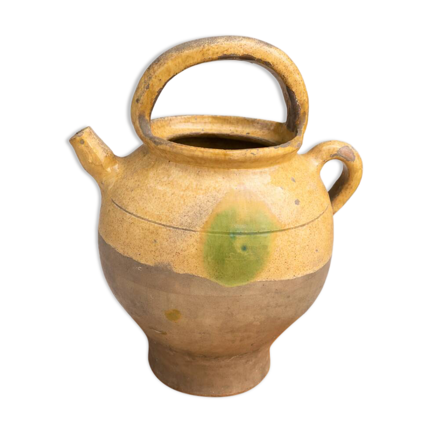 Large ancient glazed terracotta jug – South of France, early 10th century