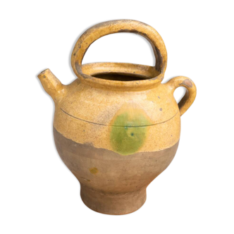 Large ancient glazed terracotta jug – South of France, early 10th century