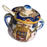 Old earthenware mustard pot Desvres Blason Bonsecours Rouen