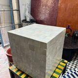 Ivory white Zellige ceramic cube side table