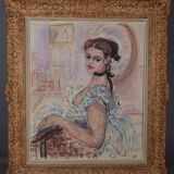 Portrait young woman Vincent Roux (1928-1991) oil on panel 83x72 cm SB