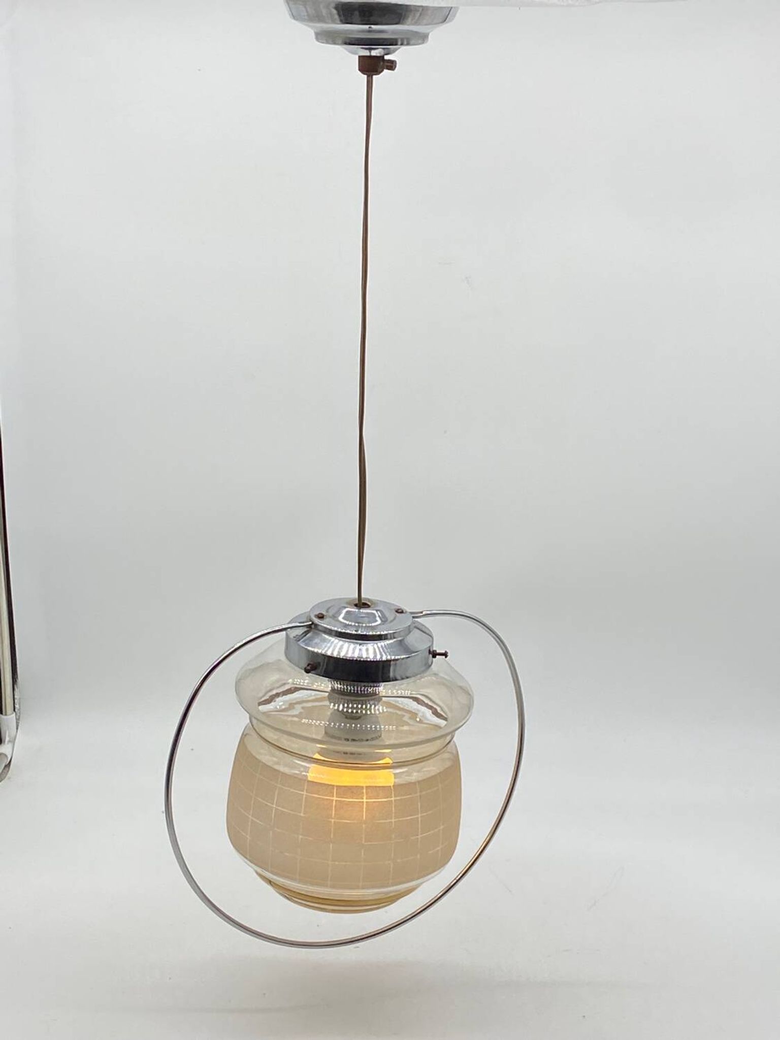 Art Deco chandelier / light fixture / pendant light, vintage, chrome