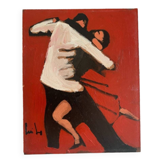 Oil on panel tango signed jorge luis alio 1967 argentinian artist
