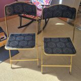 Set of 2 folding chairs in velvet and gold metal