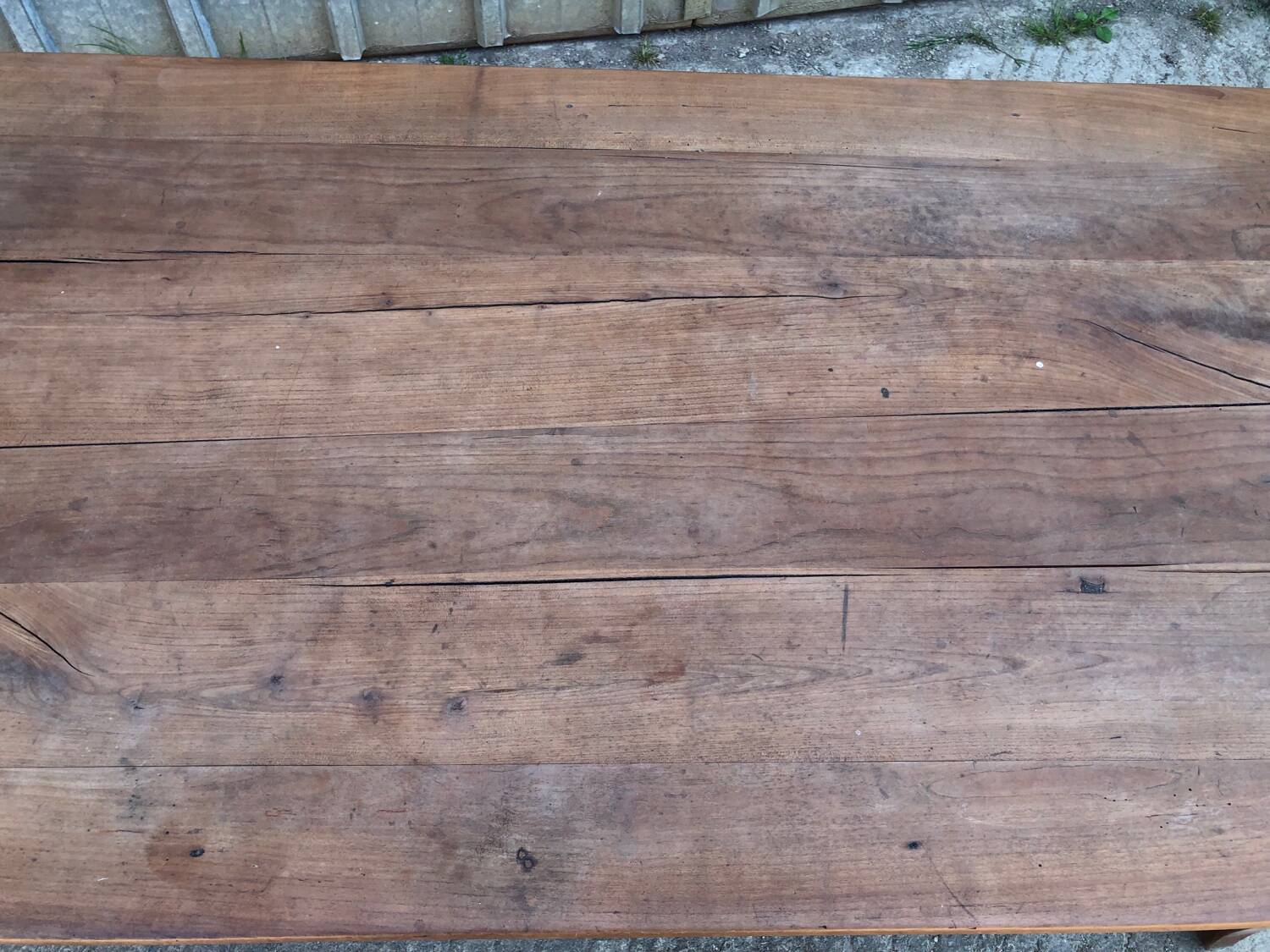 Antique solid cherry farmhouse table with 3 drawers and 2 pulls