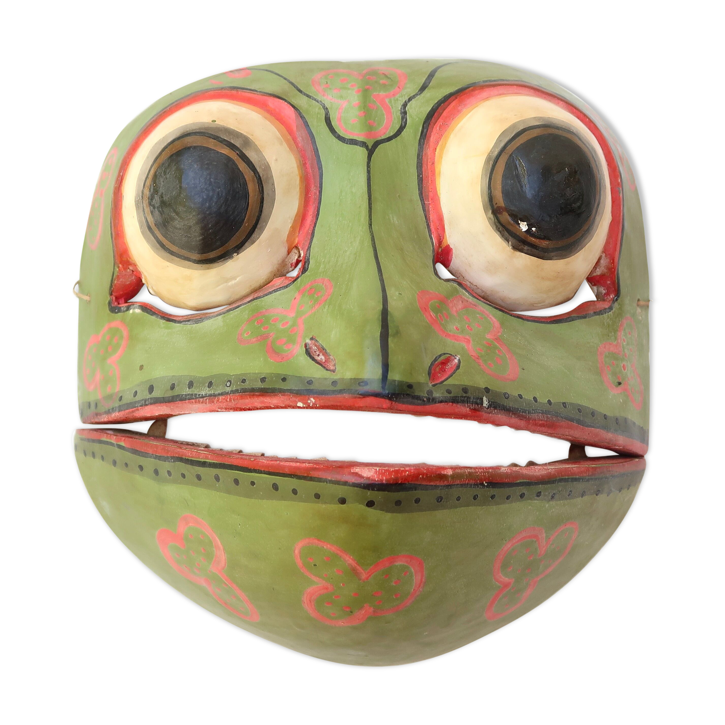 Articulated frog mask made of Bali wood, 80s