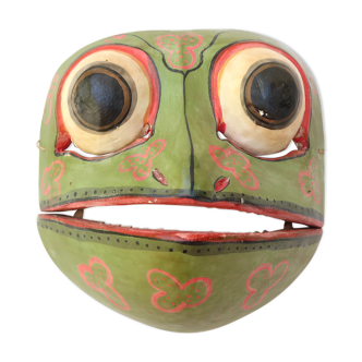 Masque grenouille  articulée en bois de Bali, années 80