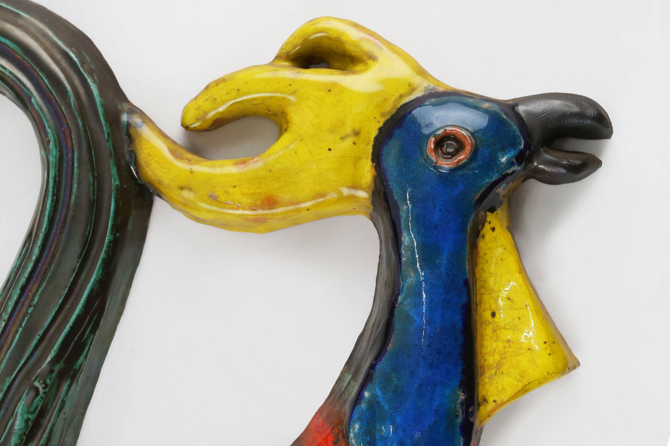 Vintage Ceramic plaquette of a colorful Rooster signed A. Dandoy, Belgium 1