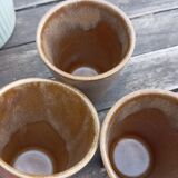 Trio of Digoin grespot stoneware cups / mugs, vintage
