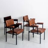 Set of 4 vintage armchairs with a metal structure