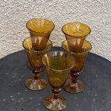 5 ocher blown glass wine glasses from Biot vintage glassworks