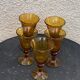 5 verres à vin en verre soufflé ocre de la verrerie de Biot vintage