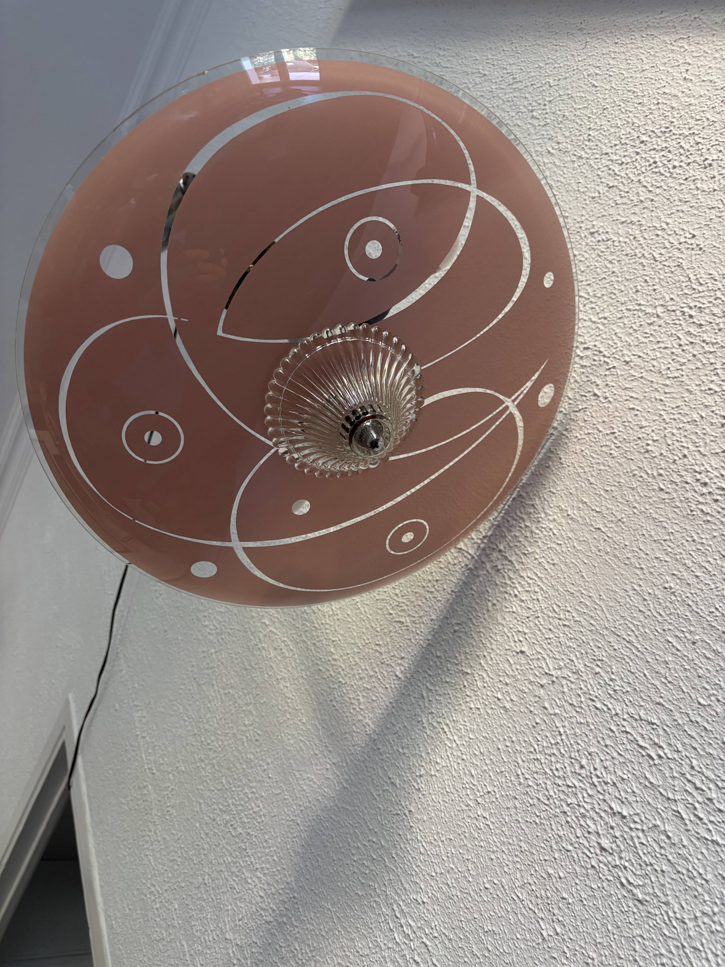 Vintage 1950 pink glass dome ceiling light - 39 x 40 cm