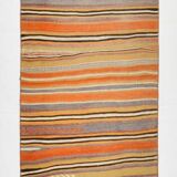 2x10 Pistriped Orange & Green Vintage Kilim Runner Rug, 69x325Cm